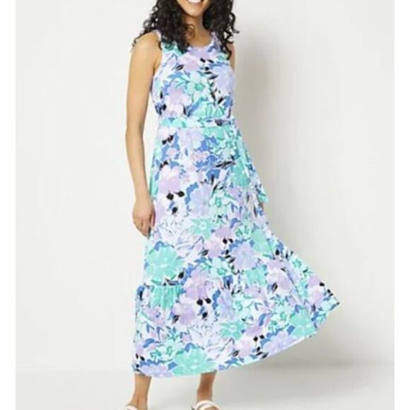 Cuddl Duds Flexwear Scoop-Neck Tiered Maxi Dress Size 1X - Picture 1 of 14